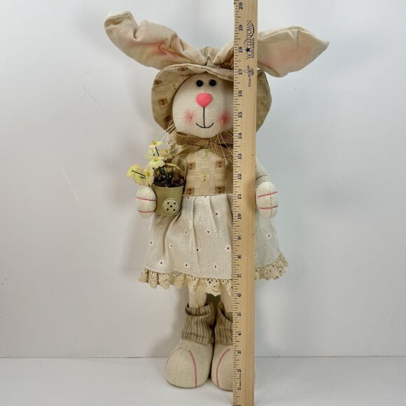 Handcrafted Fabric Bunny Doll Floral Dress Hat Standing 20 Inches Spring Rustic - Picture 8 of 10